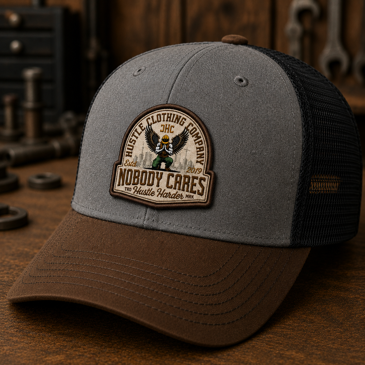 Nobody Cares Hustle Harder hat. Pre order